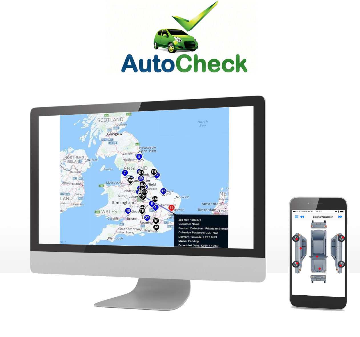 MDM Autocheck proof-of-delivery system on a computer and phone